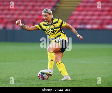 Watford, Royaume-Uni.31 octobre 2021.DAGENHAM, ANGLETERRE - OCTOBRE 31: Emma Beckett de Watford Ladies pendant le match de championnat féminin de Barclays FA entre Watford et Crystal Palace au stade Vicarage Road à Watford le 31 octobre 2021 crédit: Action Foto Sport/Alay Live News Banque D'Images