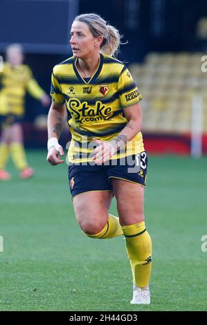 Watford, Royaume-Uni.31 octobre 2021.DAGENHAM, ANGLETERRE - OCTOBRE 31: Emma Beckett de Watford Ladies pendant le match de championnat féminin de Barclays FA entre Watford et Crystal Palace au stade Vicarage Road à Watford le 31 octobre 2021 crédit: Action Foto Sport/Alay Live News Banque D'Images