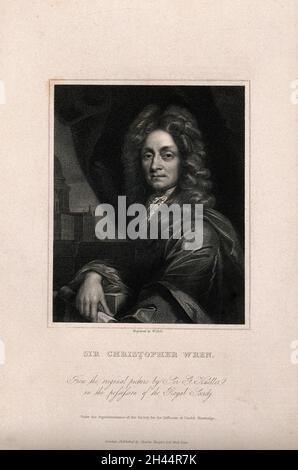 Monsieur Christopher Wren.Gravure à l'aide de W. Holl après Sir G. Kneller. Banque D'Images