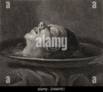 Saint Jean-Baptiste : sa tête décapitée.Gravure après D. Fetti (?). Banque D'Images