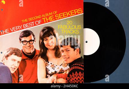 Memories of EMI - White Label Vinyl Disc The Very Best of the Seekers, le deuxième album. Banque D'Images