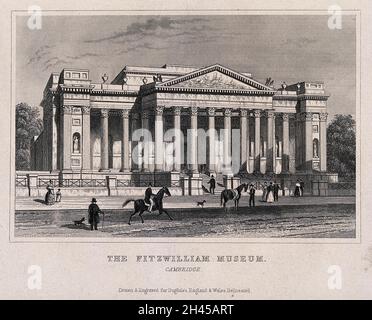 Le musée Fitzwilliam, Cambridge.Gravure de ligne. Banque D'Images