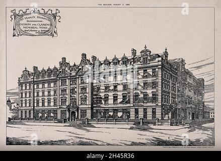 St Mary's Hospital, Paddington, Londres : l'aile Clarence Memorial.Photo-lithographie d'après Florence et Satchell, 1902. Banque D'Images