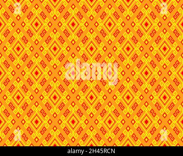 Rouge jaune motif tribal ou ethnique sans couture sur fond jaune en Symétrie Rhombus géométrique style bohémien pour vêtements ou vêtements, broderie, Fabr Illustration de Vecteur