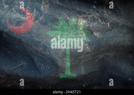 Vue de dessus du drapeau rétro des Afro-Américains de l'état de Caroline du Sud, États déliés de l'Amérique avec texture grunge.Etats-Unis dix-septième Journée de la liberté. Pas de drapeau Banque D'Images