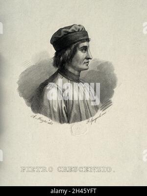 Pietro Crescenzio.Gravure de lignes par F. Spagnoli après A. Muzzi. Banque D'Images