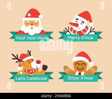 Lot de badges de Noël dessinés à la main. Illustration de Vecteur