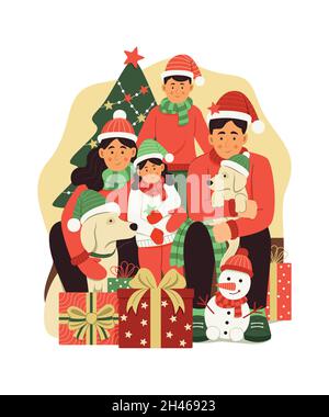 Les membres de la famille célèbrent le Noël. Illustration de Vecteur