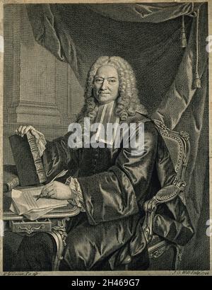 François Chicogneau.Gravure de lignes par J. G. Wille, 1744, d'après P. le Sueur. Banque D'Images