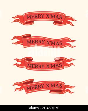 Lot de rubans de Noël fantaisie dessinés à la main, style vintage. Illustration de Vecteur
