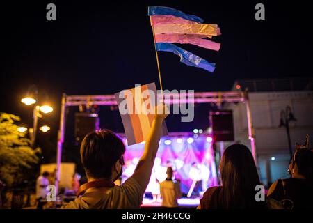 HERMOSILLO, MEXIQUE - OCTOBRE 31 : les activistes GBTIQ + et les membres de la communauté transgenre tiennent une Marche de la fierté trans et un événement culturel pour célébrer une année de l'approbation du mariage civil pour les personnes trans dans l'État de Sonora le 31 octobre 2021 à Hermosillo, Mexique.(Photo par Luis Gutierrez / Norte photo).Crédit: NortePhoto.com/Alamy Live News Banque D'Images