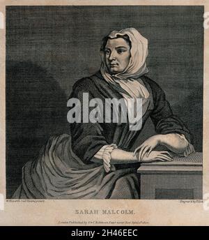 Sarah Malcolm à la prison de Newgate peu avant son exécution.Gravure par T. Cook après W. Hogarth. Banque D'Images