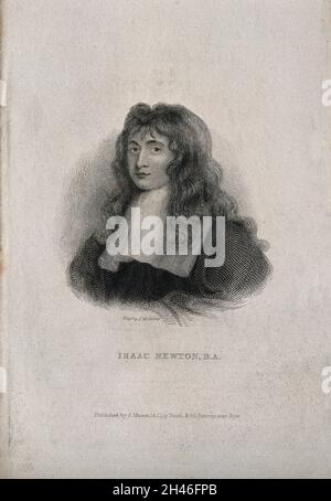 Sir Isaac Newton.Gravure en ligne par J. McGahey. Banque D'Images