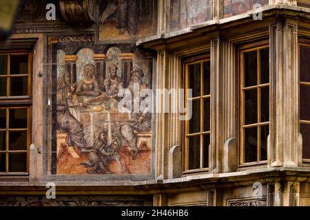 CENTRER L'HISTORIQUE.MAISON PFISTER.VUE D'ENSEMBLE DEPUIS LE SUD.SYMBOLE DU VIEUX COLMAR, MAISON CET, QUI PORTE LE NOM D'UN DES SES PRIETAIRES AU X Banque D'Images