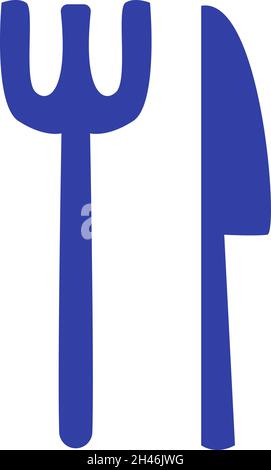 Fourchette et couteau bleus, illustration, vecteur, sur fond blanc. Illustration de Vecteur
