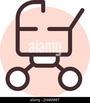 Chariot de bébé rose, illustration, vecteur, sur fond blanc. Illustration de Vecteur