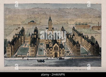 St Marylebone Infirmary, Exmoor Street, Londres: L'extérieur.Gravure en bois de couleur par H.J.Grue après F. Watkins (?), 1881. Banque D'Images