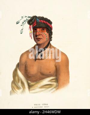 Wesh-Cubb Un chef de Chippeway du livre ' Histoire des tribus indiennes de l'Amérique du Nord avec des croquis biographiques et des anecdotes des principaux chefs.' Volume 1 de 3 par Thomas Loraine, McKenney et James Hall Esq.Publié en 1838 Banque D'Images