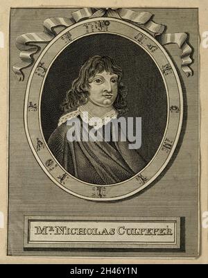 Nicholas Culpeper.Gravure de ligne. Banque D'Images