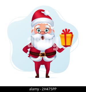 Père Noël tenant boîte cadeau de Noël présent.Vecteur de dessin animé, illustration isolée Illustration de Vecteur