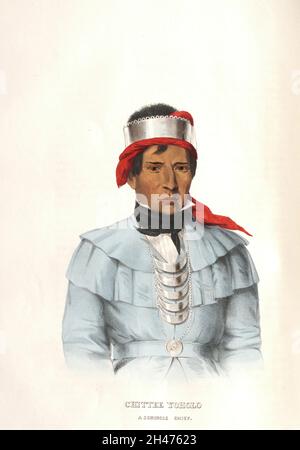 CHITtee YOHOLO, ou la marque qui fait du bruit, est un chef Seminole du livre ' Histoire des tribus indiennes de l'Amérique du Nord avec des croquis biographiques et des anecdotes des principaux chefs.' Volume 2 de 3 par Thomas Loraine, McKenney et James Hall Esq.Publié en 1842 peint par Charles Bird King Banque D'Images