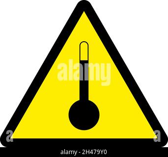 Signe d'avertissement de température élevée.Noir sur fond triangle jaune.Signes et symboles de sécurité. Illustration de Vecteur