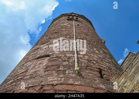 Zopf von Raiponce, Bergfried, Turm, Raiponzelburg, Trendelburg,Hessen, Allemagne Banque D'Images