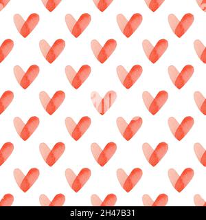 Motif sans couture avec coeurs aquarelles rouges peints à la main.Décor romantique parfait pour le papier cadeau de Saint-Valentin, le décor de mariage ou le tissu textile Banque D'Images