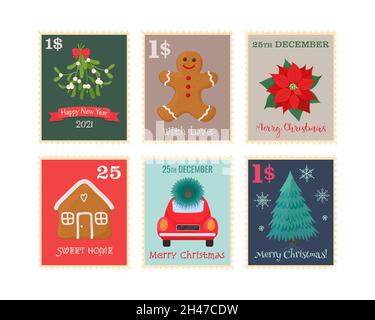 Ensemble de timbres-poste de Noël.Illustration vectorielle Illustration de Vecteur