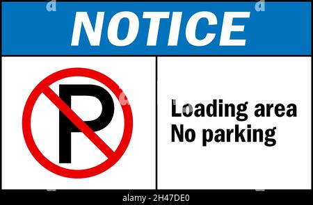 Zone de chargement, pas de panneau d'avertissement de stationnement.Signes et symboles de sécurité de l'entrepôt. Illustration de Vecteur