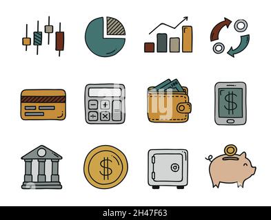Jeu d'icônes d'entreprise et de finance.Isolé sur blanc Illustration de Vecteur