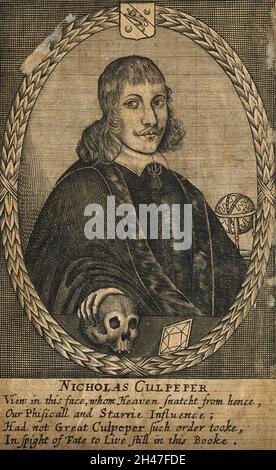 Nicholas Culpeper.Gravure de ligne, 1659. Banque D'Images