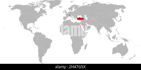 Suisse, turquie pays surlignés en rouge sur la carte du monde.Arrière-plans de la carte géographique. Illustration de Vecteur