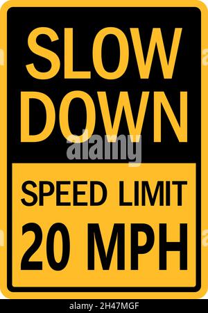 Signal de limite de vitesse de 20 mi/h.Noir sur fond jaune.Panneaux de signalisation et symboles. Illustration de Vecteur