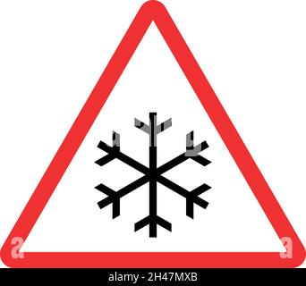 Attention aux panneaux de signalisation de la route glissante et glacée.Arrière-plan triangle rouge.Signes et symboles de sécurité. Illustration de Vecteur