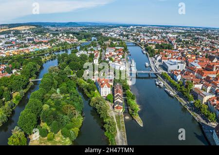 Vue aérienne de Ratisbonne sur le Danube Banque D'Images