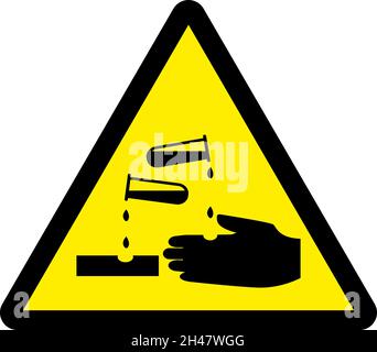 Panneau d'avertissement corrosif.Noir sur fond triangle jaune.Signes et symboles de sécurité dangereux. Illustration de Vecteur