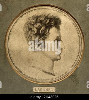 René Théophile Hyacinthe Laënnec.Reproduction de la gravure à crépi. Banque D'Images