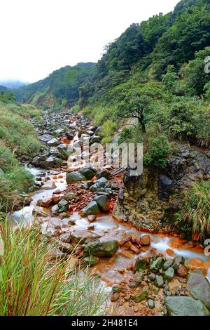 ruisseau tributaire du ruisseau Sulphur près du stationnement de Shanghuangxi, Yangmingshan, Taïwan Banque D'Images