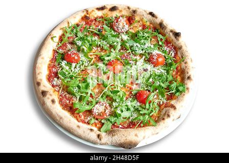 Gros plan sur la pizza à la roquette texturée Banque D'Images