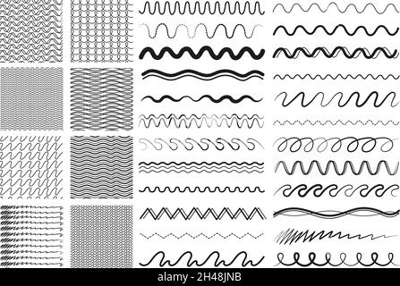 Lignes courbes.Ligne de dessin, séparateurs ou ornements décoratifs.Collection de motifs sans couture zigzag, éléments pour agenda, cartes ensemble de vecteurs d'invitation Illustration de Vecteur