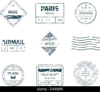 Cachet postal.Grunge post templates vintage vierge balises lignes lignes lignes lignes lignes marques textures grenat cachet vectoriel Illustration de Vecteur