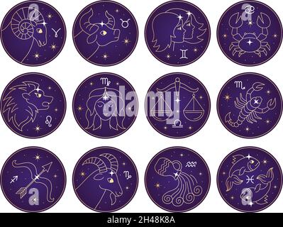 Caractères de l'horoscope.Signes du zodiaque le cancer du scorpion met à l'échelle le taureau l'astrologie archer gémeaux leo Collection récente de symboles vectoriels Illustration de Vecteur