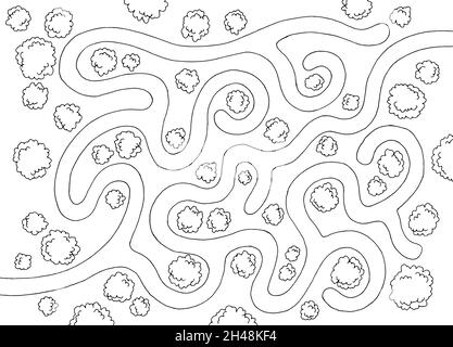 Forêt labyrinthe Bush graphique noir blanc esquisse haut vue aérienne illustration vecteur Illustration de Vecteur