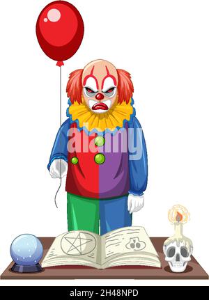 Clown créepy tenant le ballon sur fond blanc illustration Illustration de Vecteur