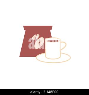 Tasse de dessin animé plat de café, régime équilibré, alimentation saine et cuisine vecteur d'illustration concept Illustration de Vecteur