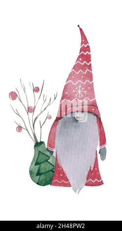 Nains d'aquarelle isolés sur un fond blanc aquarelle éléments de noël scandinave Banque D'Images