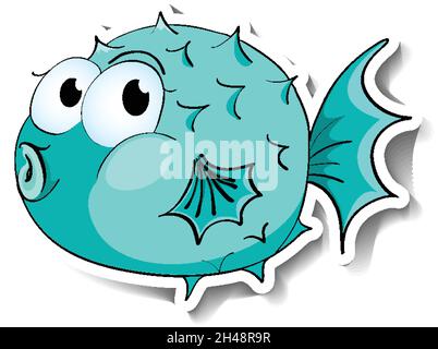 Illustration d'un joli autocollant représentant un animal de la mer et un poisson bouffeur Illustration de Vecteur