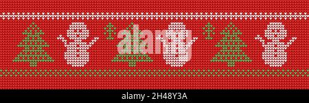 Motif classique pour un pull de Noël laid avec bonhomme de neige et pin Illustration de Vecteur