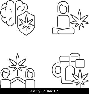 Ensemble d'icônes linéaires pour le cannabis et la santé mentale Illustration de Vecteur